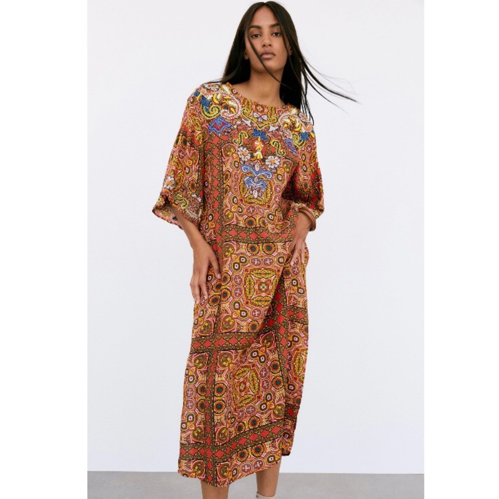 ZARA PRINTED EMBROIDERED TUNIC DRESS